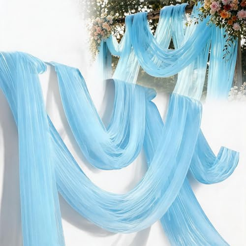 Tela de tul, decoración de boda, 3 x 1,6 m, cortinas de fondo para velos, decoración de fiestas, tela de arco de boda, ceremonia, vestido, velo para danza vela, tul (azul cielo)