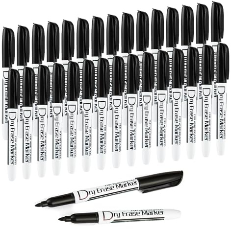 Volcanics Black Dry Erase Markers Low Odor Fine Whiteboard Markers Thin Box of 30