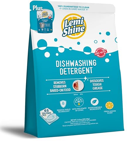 Lemi Shine Cialde naturali per lavastoviglie con sacchetto per la pulizia della lavastoviglie, prodotti ecologici per la pulizia, 901,5 g (65 pezzi)