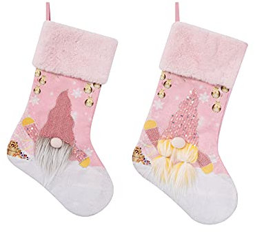 Gukasxi Pink Christmas Stockings 2 Pieces,18.7 Inch Xmas Stocking Large Plush Christmas Stocking Candy Gift Bags for Christmas Tree Hanging Ornaments Fireplace Decorations