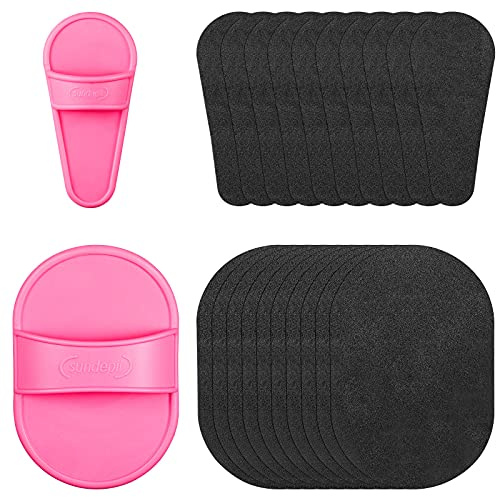 Chengu 62 Piece Crystal Legs and Facial Hair Removal Kit for Women- 2 Sizes Smooth Away Pads, 60 Fine Exfoliation Sandpapers for Lip and Skin Care(Pink, Black)