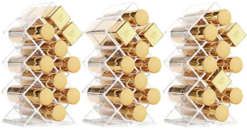 Lolalet [3 Pezzi] Porta Rossetti, Organizzatore per Rossetti, Espositore Rossetti, Contenitore in Acrilico Transparente per Rossetti, 3x10 Griglie Impilabile Rossetto Supporto