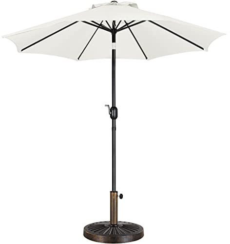 Yaheetech Set di Ombrellone da Giardino e Base per Ombrellone, Basamento Rotondo da 14 kg in Resina e Ferro con Parasole Inclinabile Impermeabile Anti UV Ø 2,3 m/Crema
