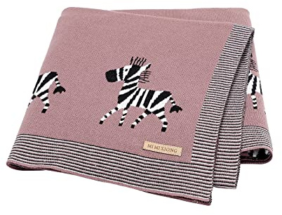 DovFanny Baby Blanket 100% Cotton Knitted Soft Blanket for Newbron with Lovely Zebra, 100 x 80cm Reddish Brown
