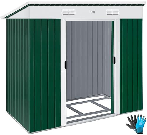 KESSER® - Abri à appareils L en métal 3,4 m³ avec Fondation | 196 x 122 x 180 cm | 2 x Portes coulissantes & fondations | Abri à appareils | Cabinet de Jardin | Toit en Pente | Abri de Jardin|