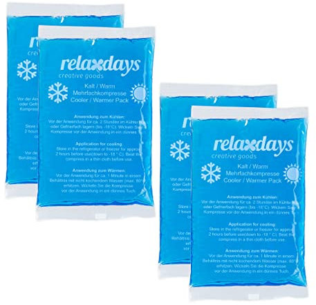 Relaxdays Kühlpads, 4er Set, Kalt-Warm-Kompressen, 9 x 15 cm, Erste Hilfe, wiederverwendbare Gelkühlkompressen, blau