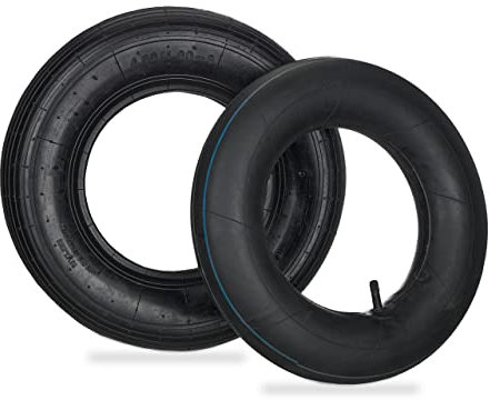 Relaxdays Schubkarrenrad mit Schlauch, Ersatzreifen profiliert, 4.00-8, luftbereift, für Schubkarre, bis 150kg, schwarz