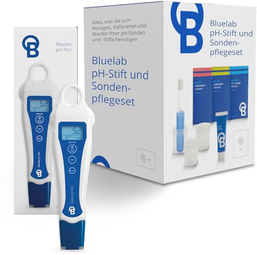 Bluelab pH Pen Meter and Probe Care Kit pH with Calibration Supplies, Storage Solution & Brush, Reliable Digital Tester for pH, Temperature in Growing Solutions, Optimal Plant Health and Yield