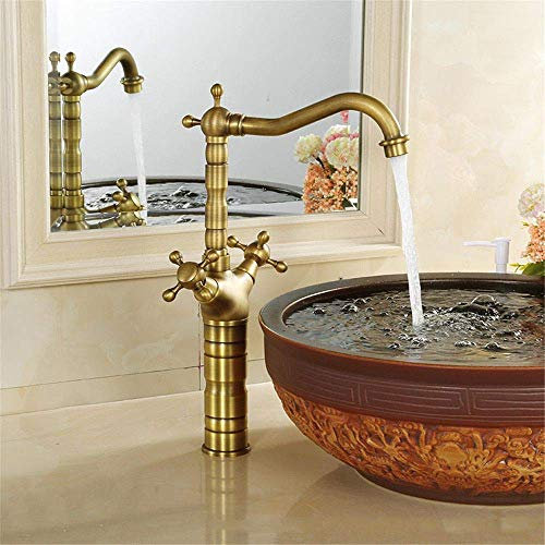 RajoNN Antique Basin Brushed Green Bronze Hot and Cold Water Mixer Full Brass Basin Washbasin Bathroom Sink Double-Lever Double Handle Retro