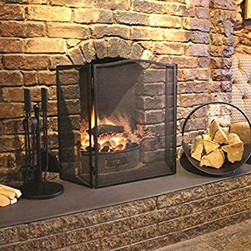 3-teiliges Funkenschutzgitter, Kaminschutzgitter aus Eisen, Sicherheits-Kaminschutz aus Metallgeflecht für Holz für den Innen- und Außenbereich – Schwarz Present