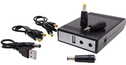 LED ATOMANT Mini UPS, Sistema de alimentacion ininterrumpida para emergencias, Entrada DC 12V 2A y Salida USB 5V 2A, DC 9V, 12V, Bateria de 10400mAh para Router WiFi, Camara de Vigilancia