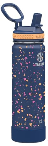 Takeya Actives Water Bottle with Straw Lid - Bottle with Double Stainless Steel Insulation - Dishwasher Safe & BPA-Free - Bottle with Straw Lid & Removable Bumper - 22 oz, Cool Ray