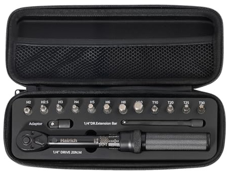 Hairich Drehmomentschlüssel Fahrrad 1/4 Zoll, 15-teiliges Set mit Innensechskant Hex und Torx Bits, 2-20 Nm Messbereich, inklusive Verlängerungsstange, Torque Wrench für Bicycle