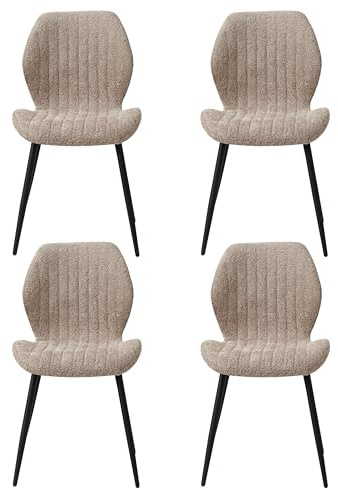 JZGORC Lot de 4 Chaise de Salle à Manger, Chaise de Cuisine en Lin, avec Pieds en Métal Noir, Coussin en Tissu Rempli D'éponge à Rebond Haute Densité, Convient pour Salle à Manger, Cuisine - Brun