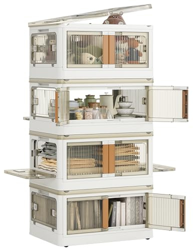 NETEL Large Storage Boxes With Lids 4 x 83l, Plastic Storage Box with Lid | Plastic Storage Box, Storage Drawers 5 Doors Open Independently, Stackable Folding Transparent Storage Bins with Wheels