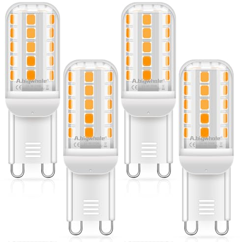 A.bigwhale Bombilla LED G9 Blanco Cálido 2700K, Lámpara LED 3W Equivalente a Halógeno de 40-50W, 560LM Bombilla G9 para Dormitorio Cocina Salón, Sin Parpadeo No Regulable Ángulo de Luz 360°, 4 Piezas