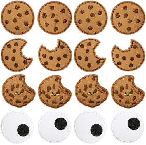 Parches Bordados De Galletas, 16 PCS Parches Para Galletas, Forma de Galleta, Lindo y Divertido Parches Bordados en Galleta Adornos, para Carnaval, Ropa, Sombreros, Bolsos, Decoración DIY