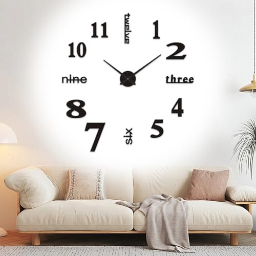 YIQILAIYA Orologio da Parete Moderno，3D Orologio da Parete Grande 50cm, Adesivo Orologio Silenzioso in Metallo, Estensibile da 60-90cm, Adatto per Camera da Letto Cucina Soggiorno Ufficio Hotel