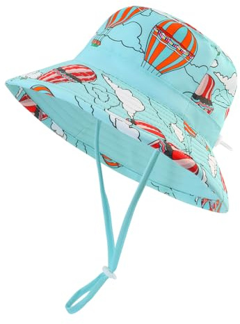 XIAOHAWANG Baby Boy Bucket Toddler Kids Sun Hat UPF 50+ Wide Brim Outdoor Beach Caps Play hat (C-Blue hot-air-Balloon, 2-6 Years)