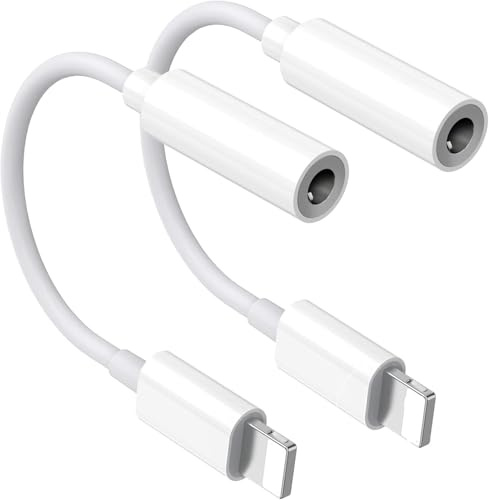 Headphone adapter for iPhone, Lightning to 3.5 mm Headphone Jack Adapter,2 Pack Earbuds/Earphones Converter Cord Aux Cable Audio Connector Compatible with iPhone 14/13/ 12/SE/11/XR/Xs/X/8/iPad/iPod