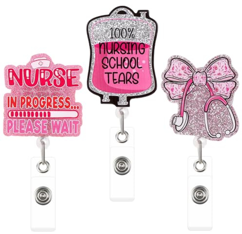 Loghohu 3PCS Pink Future Student Funny Nurse Badge Reel with Alligator Clip