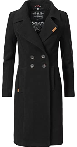 Navahoo Abrigo Largo de Lana para Mujer, Trenchcoat con Cuello de Pico, Wooly, XS-3XL, Negro , S