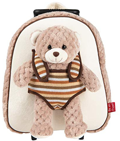 PERLETTI - Trolley Peluche Orso da Bambino Bambina 3 4 5 Anni - Zainetto Scuola Asilo Bimba Bimbo con Ruote e Spallacci - Borsa Bagaglio da Viaggio - 29x32x11 cm (Orsetto)