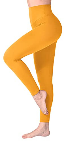 SINOPHANT High Waisted Leggings for Women, Buttery Soft Elastic Opaque Tummy Control Leggings, Plus Size Workout Gym Yoga(Dark yellow1,S-M)