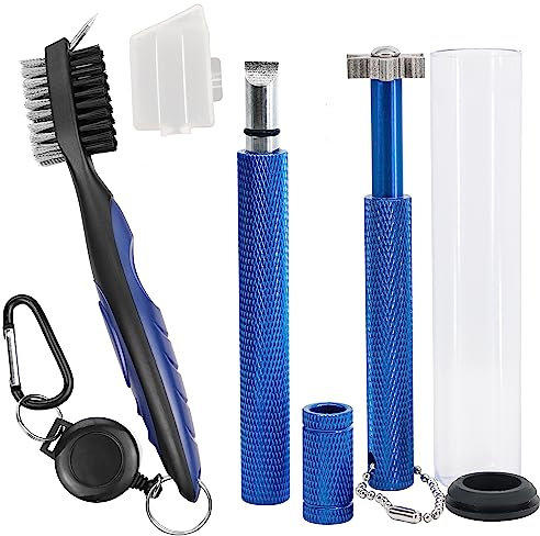 Golfschläger-Reinigungsset, Golfschlägerbürste und 2 Golfschläger-Rillenschärfer für U & V-Nuten, tragbares 3-teiliges Golfschläger-Reinigungsset, passend für alle Golfeisen für Männer