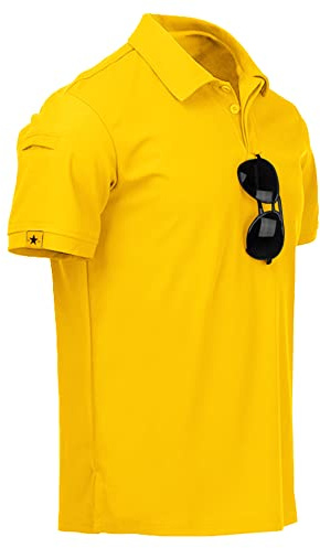 SCODI Mens Polo Shirts Performance Short Sleeve Tactical Shirts Athletic Golf Shirt for Men Daily Casual Collared T-Shirt Yellow XL