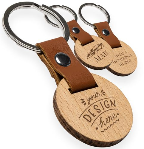 Porte-clé En Bois Naturel & Similicuir Personnalisable (MARBEL)