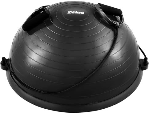 ZELUS Balance Ball Trainer Anti-Rutsch Balance Ball Halbkuge mit Widerstandsbändern Gymnastikball für Yoga Fitness, Krafttraining, Core Training, Gleichgewichtstraining(Schwarz)