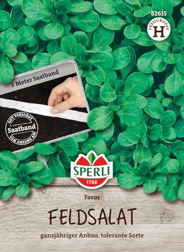Sperli Feldsalatsamen Favor Saatband - Schnellwüchsiger Salat, Bewährte Sorte, Dunkelgrüne Blätter, Ideal für Gemüsebeet & Balkon, Frische Gemüsesamen & Salatsamen
