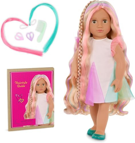 Our Generation - Tessie - Poupée à Cheveux de 46 cm - Tresse Extensible | Très longs cheveux ondulés, tresse extensible, 2 extensions, 2 pinces cœur, peigne et guide de 4 coiffures, 3 ans et +