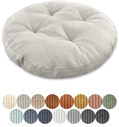Lsjoaw Sitzkissen Rund 35cm Dicke 6cm 1 Stück Bodenkissen Rund Sitzpolster Stuhlauflage Sitzpolster Stuhlkissen Polster Auflage für Wohnzimmer Büro Konferenzraum Cordstoff （Cremefarben）