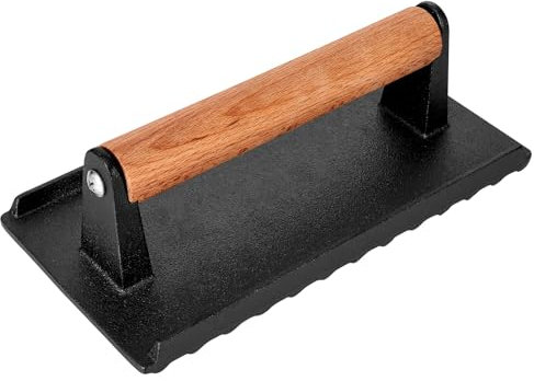 Whaleme Pressa per hamburger, 20,3 x 10,2 cm, rettangolare, in ghisa, resistente, con manico in legno resistente al calore, per piastra Blackstone, ideale per panini, bistecche e panini