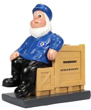 HSV Hamburger SV Gartenzwerg ** Holzkiste **, ca. 7,4 x 12,5 x 14,7 cm, 100% Polyresin