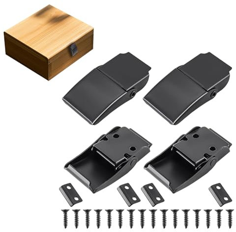 4 Pièces Noir Loquet à bascule en acier inoxydable,Fermoir à ressort et fermeture à levier,Pour coffret, boîte, tiroir, armoire,Installation facile