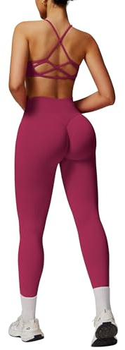 IMEKIS Conjunto de gimnasio de 2 piezas para mujer, yoga, deporte, crossback, sujetador deportivo con cintura alta, pantalones de fitness, ropa de entrenamiento, traje deportivo para correr, pilates