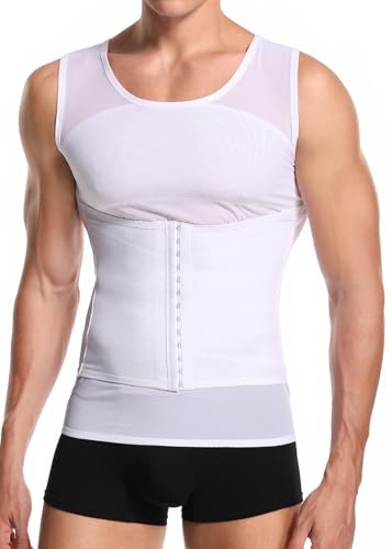 Joweechy Men Slimming Body Shaper Compression Vest Tummy Control Shapewear Undershirt Girdle Waist Tainer Belt Tank Top White,M