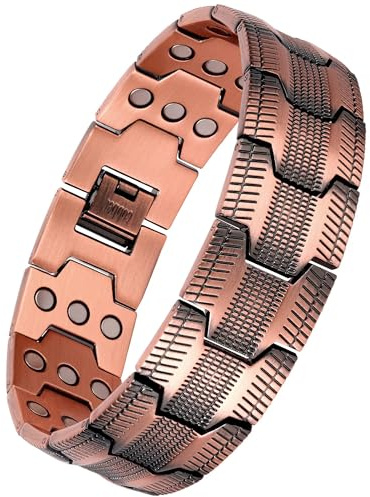 Feraco Copper Bracelet for Men, 3X Strength Magnetic Therapy Cooper Bracelet with Powerful 3800 Gauss Magnets,Copper Jewelry with Tyre-Carved Pattern