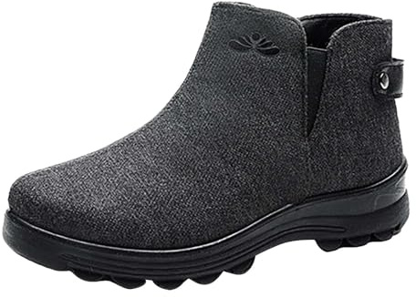 Stövletter dam svart platt, snöskor fodrade vinterskor varma vinterstövlar ankelhöga stövlar slip-on slip-on skor vinter ankelstövlar enfärgade vinterstövlar för utomhus, camping