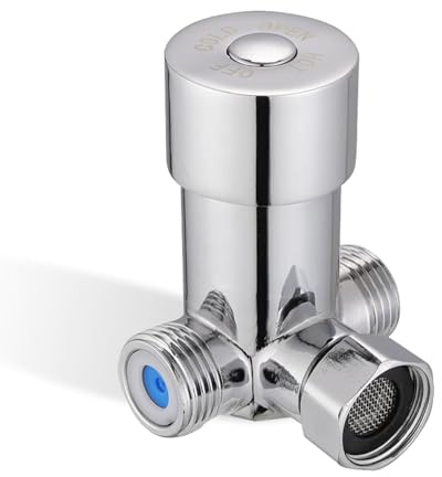 OFFAXE Válvula mezcladora G1/2 de latón de 3 vías – Mezclador de agua fría y caliente con control de temperatura, conexión automática del grifo, válvula de mezcla térmica para fregadero y cocina