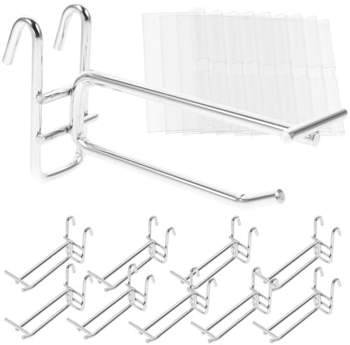 Cabilock 10 piezas Ganchos Metálicos para Panel Perforado Gancho Doble de Resistente para Estantes y Herramientas con Portaetiquetas Pack de Unidades para Taller Cocina y Oficina