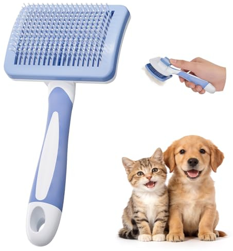 Diboniur Katzenbürste Hundebürste, Selbstreinigende Bürste Für kurz- & langhaarige Hunde/Katzen/Kaninchen, Sauberes Haustierhaar von der Bürste mit Einem Knopf （Blau）
