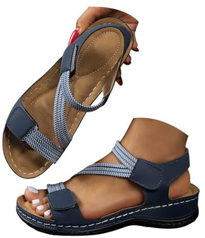 Sandales compensées pour femme Royaume-Uni 2026, orthopédiques avec bride de cheville et bride de cheville - Bout ouvert - Bretelles réglables - Large largeur - Antidérapantes - Confortables