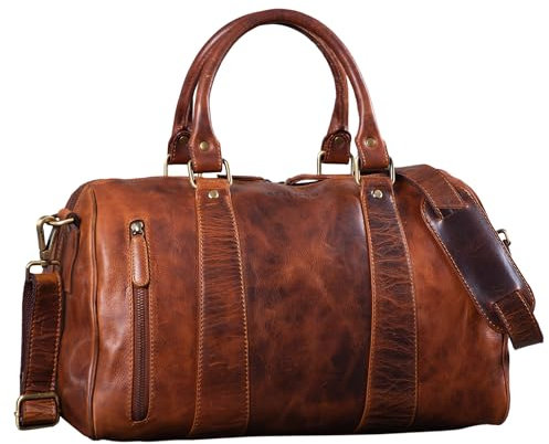 STILORD 'Keanu' Leder Weekender Herren kleine Vintage Reisetasche zum Umhängen Handgepäck Reisegepäck in Kabinengröße echtes Rindsleder, Farbe:Kara - Cognac