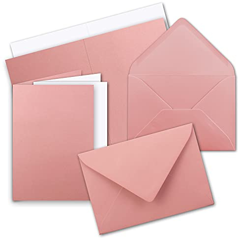 Set di 10 biglietti pieghevoli, formato DIN A5, in rosa antico, con buste DIN C5 e fogli coordinati in bianco, biglietti pieghevoli, 14,8 x 21 cm