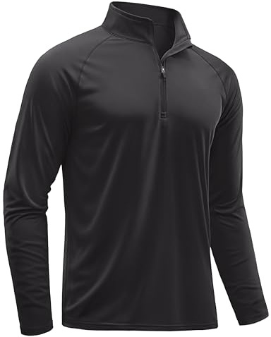 TACVASEN Athletic Shirts Long Sleeve 1/4 Zip for Men Quick Dry Fit Golf Shirts Workout UV Sun Protection Sports Running T-Shirts Black L