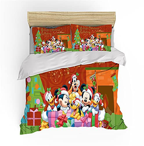 NBKLS Christmas Mickey Mouse Duvet Cover Bedding Set - Duvet Cover and Pillowcase, Microfibre, 3D Digital Print, 3-Piece Bed Linen (3.240 x 220 cm + 80 x 80 cm x 2)